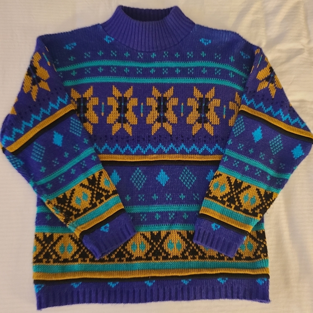 Vintage‎ 80s Crochet Club knitted sweater size Medium USA colorful M - Picture 10 of 10